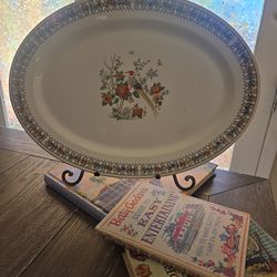 Vintage Serving Platter Large Bird Floral Farmhouse Decor