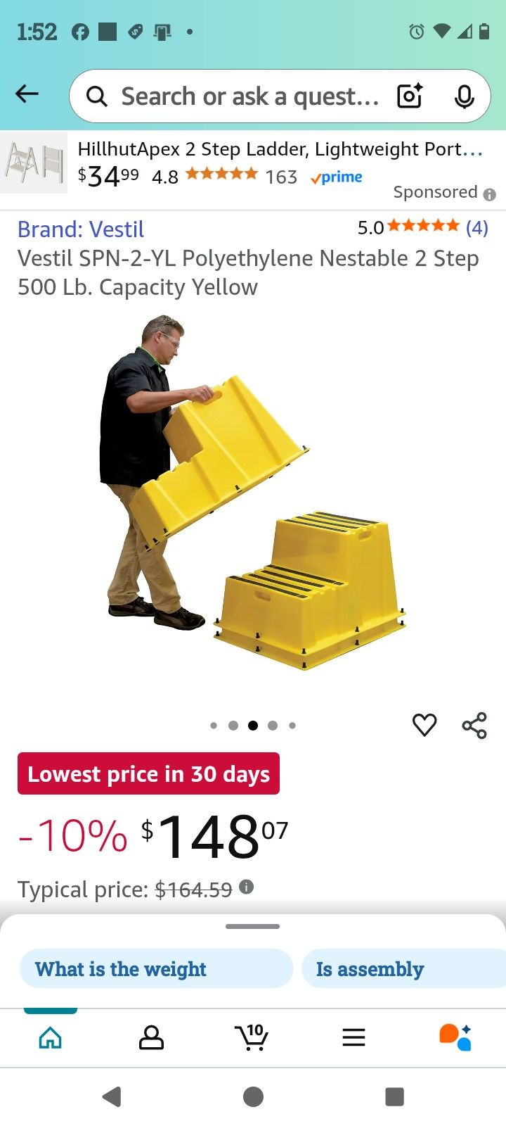 Vestil SPN-2-YL Polyethylene Nestable 2 Step 500 Lb. Capacity Yellow