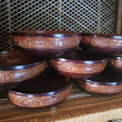 Japanese Carved Wood Bowl Set 