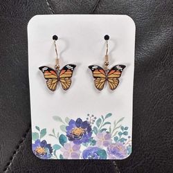 New Pretty Monarch Butterfly Dangle Earrings (1.25” long x 7/8” wide) (Version K) 