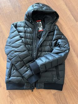 Men’s Black Faux Leather Bomber Jacket DKNY