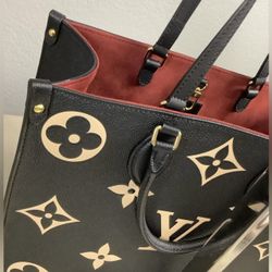 LV Louis Vuitton On The Go MM Beige Black Bag 