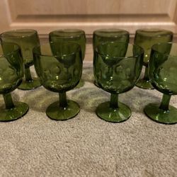 Antique green Indiana Glass “King’s Crown” thumbprint goblets