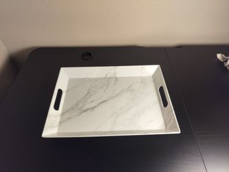 White Marble Print Serving Tray with Handles