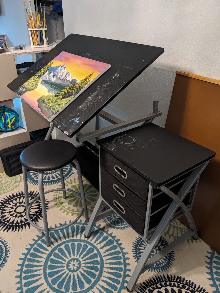 Art painting Drafting Desk With Drawers