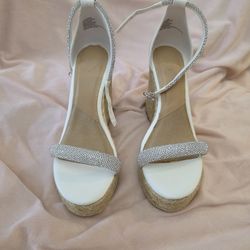 White And Silver Rhinestone Wedge Heels