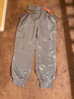 Gray Shiny Cargo Jogger Pants with Tags