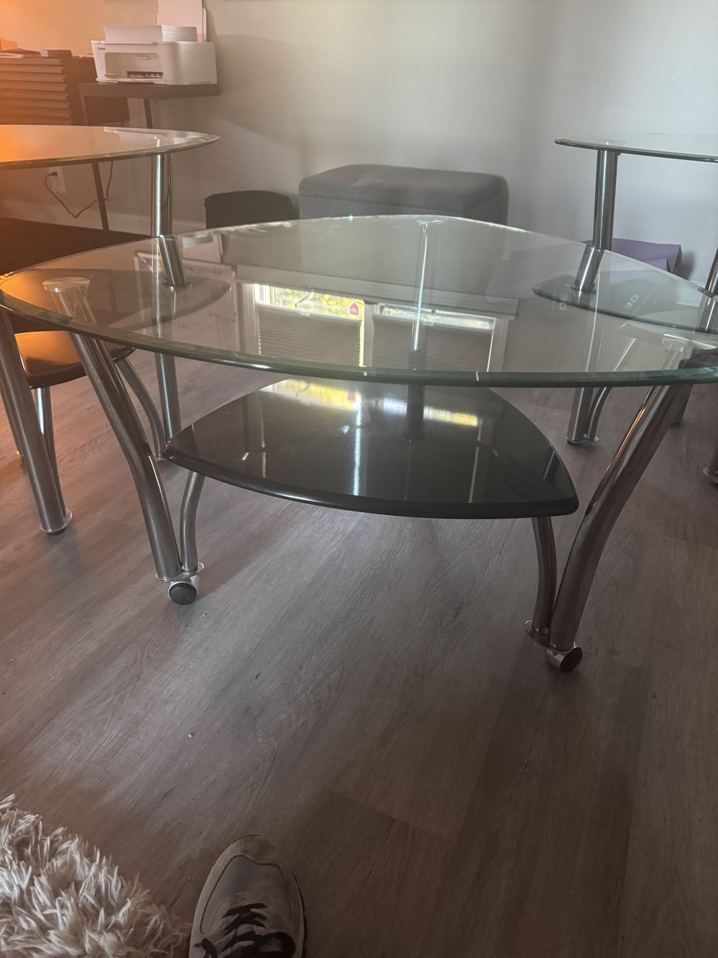 3 Piece Set Glass Coffee Table With 2 End Tables 