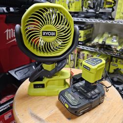 Ryobi 18V 4” Clamp Fan kit with battery and charger