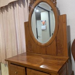 Solid Teak  Wood Dressing Table With Stool/ Bench