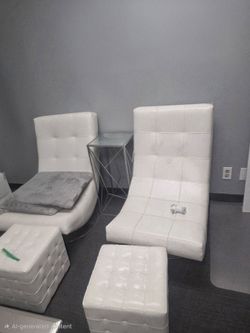 White Tufted Lounge Chair with Ottoman