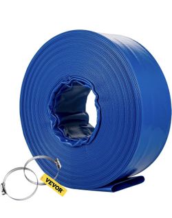 Discharge Hose Lay Flat Hose 4" x 105' PVC Backwash Drain Hose w/Clamp