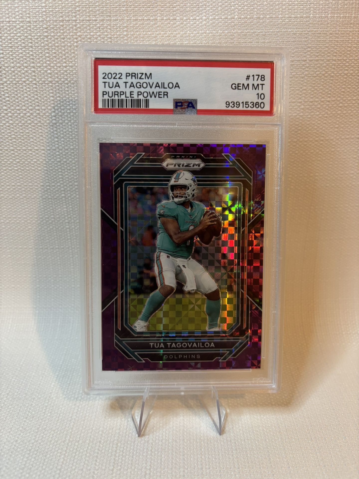 2022 Prizm Tua Tagovailoa Purple Power #14/49 Dolphins PSA 10