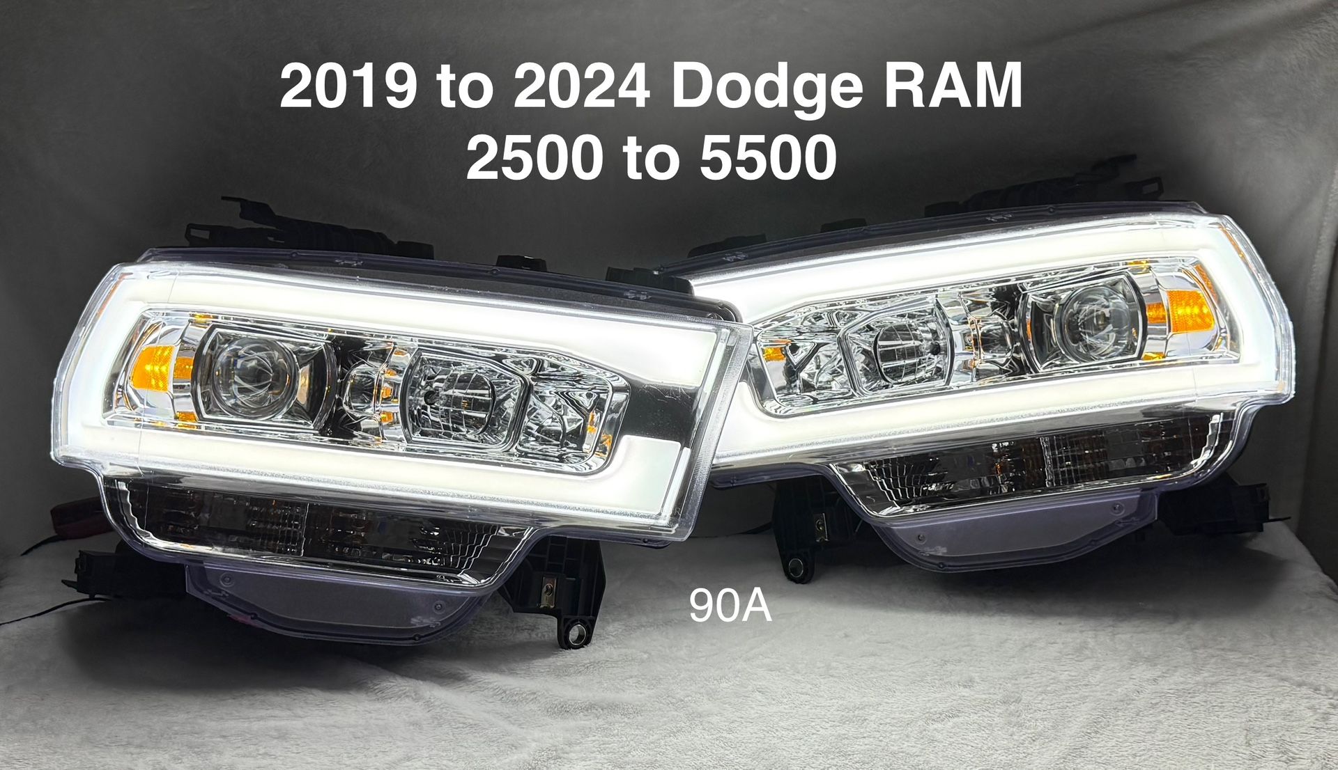 2019 to 2024 Dodge RAM / 2500 / 3500 / 4500 / 5500 LED Tube Projector Headlights (Chrome Housing/Clear Lens)