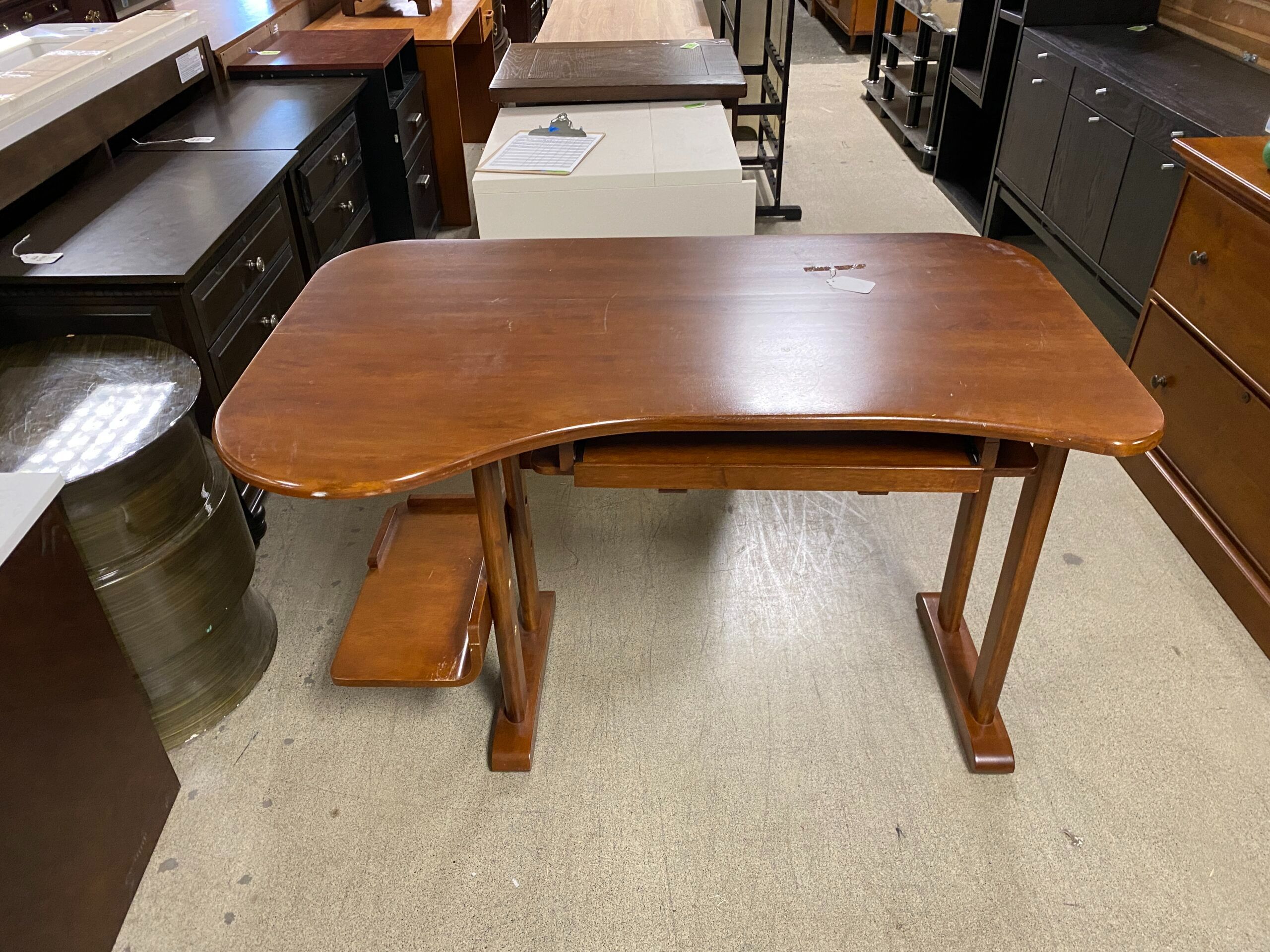 Vintage Wooden Computer Desk with Smokey Glass Back