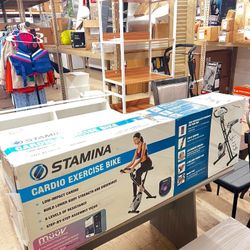 Cardio Folding Exercise Bike with Heart Rate Sensors and Extra Wide Padded Seat, New in Box