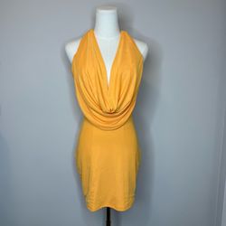 Halter Cowl Neck Mini Dress in Sunny Yellow