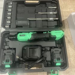 20V Cordless Ratchet Wrench Set - 3/8" Electric Power Ratchet Kit with 400RPM, LED Work Light, and 2 Batteries, Fast Charger, Sockets, Adapters and Ex