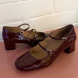 Madewell Patent Leather Double Strap Mary Jane Heels | Burgundy | Size 8.5