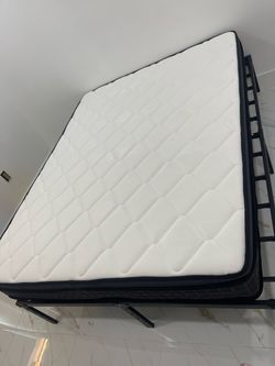 Queen Mattress (12”) + Bed Frame – Barely Used