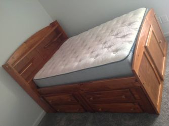 Light Brown Full Bed w/Mattress (RARELY USED)