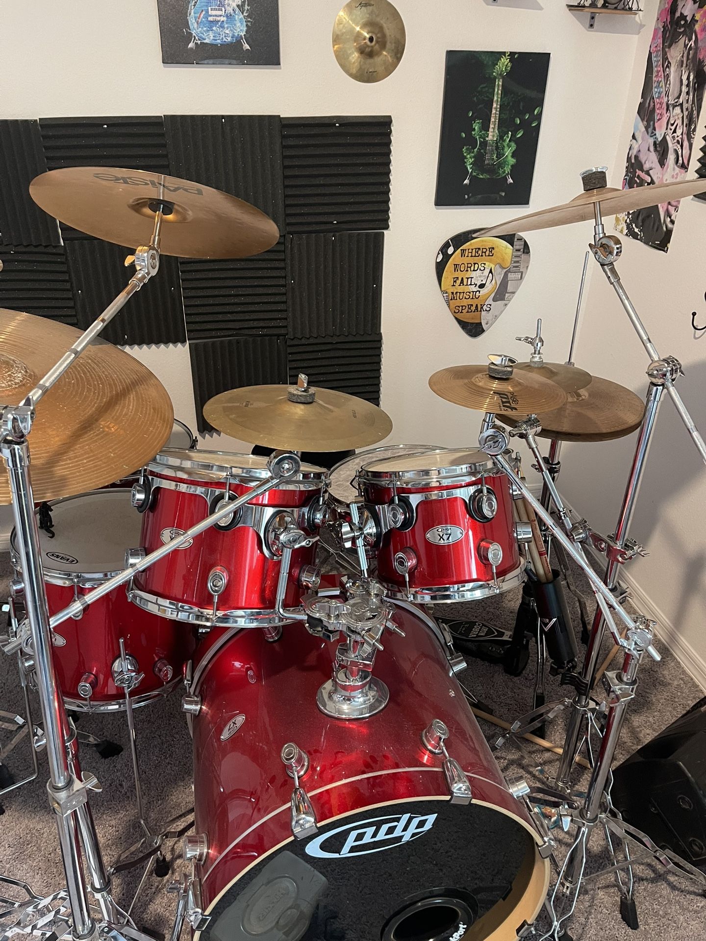 PDP Red pearl Drum Set. Full Kit