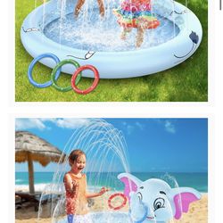 Splash Pad for Kids - Inflatable Sprinkler Pool with 3 Ring Toss, Outdoor Swimming Water Pool for Toddlers, Backyard Fountain Play Pool Toy for Boys &