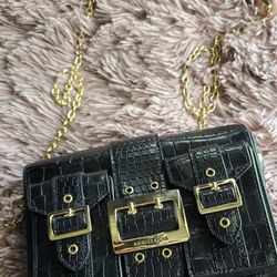 Michael Kors Hayden Crossbody Bag Croc Embossed Leather Chain Strap Gold Purse