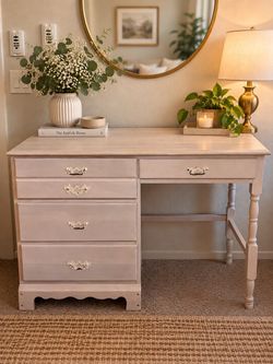 Vintage Solid Wood Writing Desk / Vanity β 5 Drawers