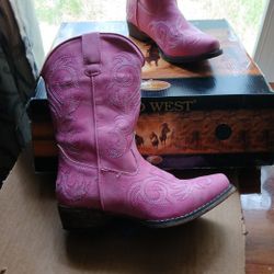 Roper Little Girls Size 1 Pink Leather Cowboy Boot