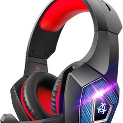 New! Gaming Headset V1 for Pc Mac Laptop Games, Led Light Headphone Stereo 3.5 Mm Wired Over Ear Ps4 with Noise Cancelling Microphone