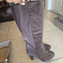 Brown knee high/ front suede wide calf boots