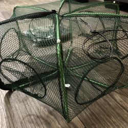 Folding Crayfish & Crab Trap – 6-Hole Mesh Fishing Net