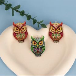 Set of 3 Colorful Owl Charms – Gift Ready in Kraft Bag