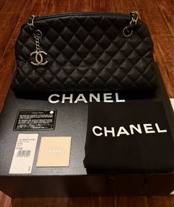 Authentic CHANEL Just Mademoiselle Black Caviar Leather Bag