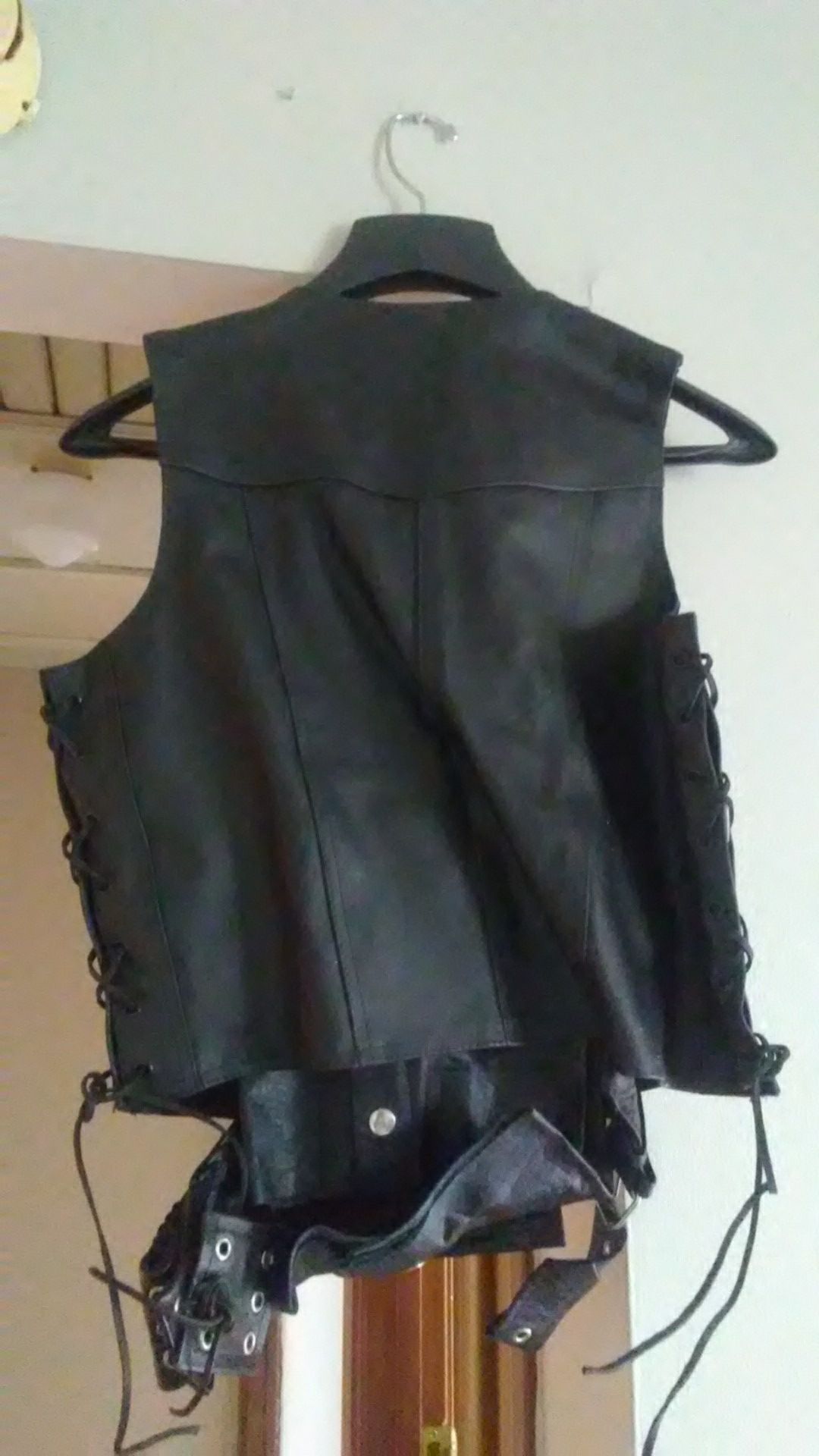 Lace up leather jacket/ chaps motorcycle gear