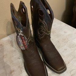 New Justin Stamped Wenster Boots A Brown Leather Design With Embroidered Shafts For Girls Size 2D