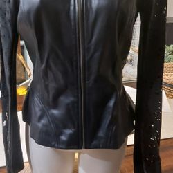 Women Leather Jacket Sz M Hinge Brandname 