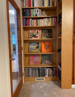 Two Tall Wood Bookcases – 8’ Tall