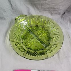 Vintage Indiana Glass Relish Dish, Olive Green