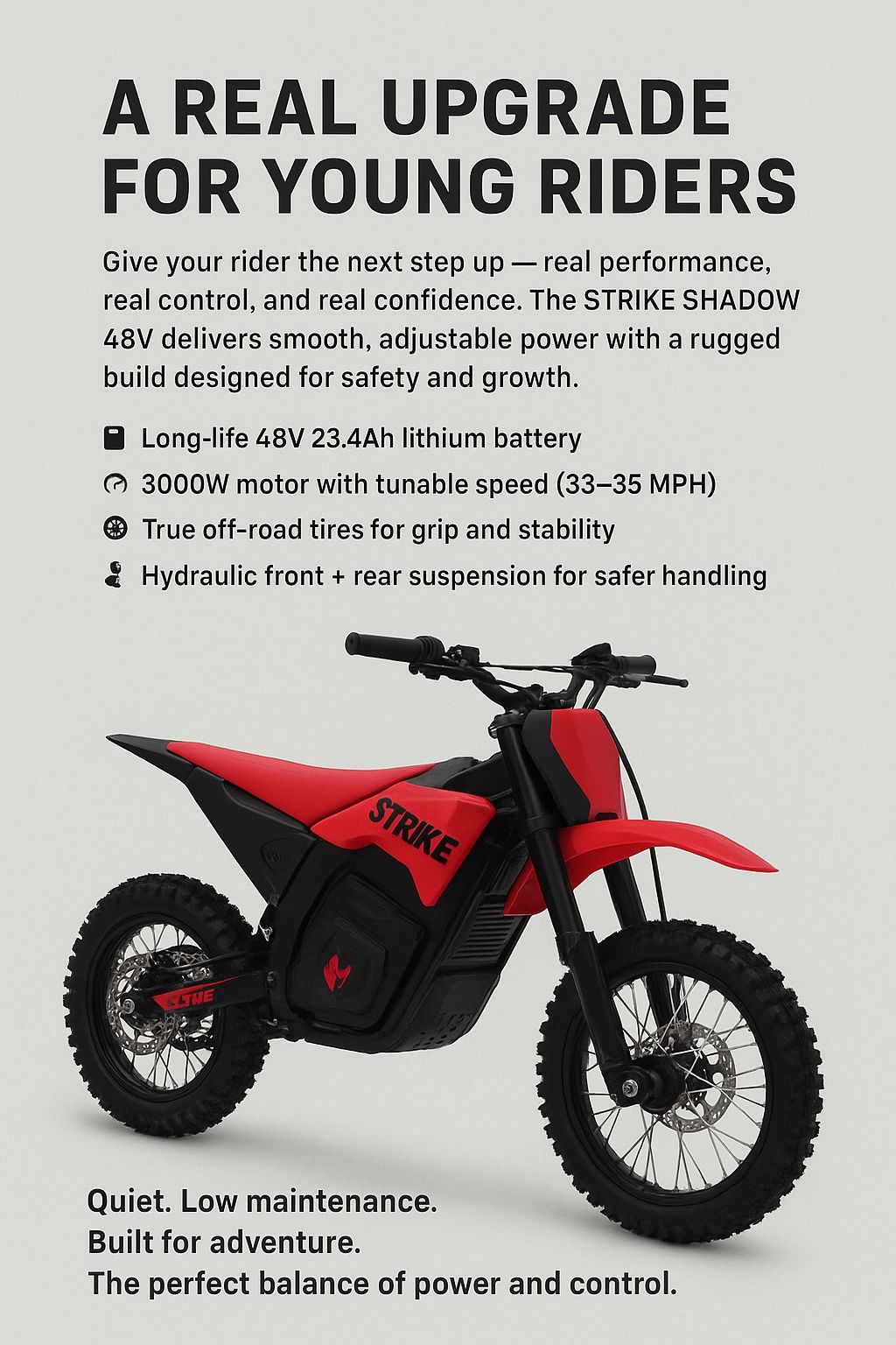 Brand New Strike Shadow 48v Electric Dirt Bikes