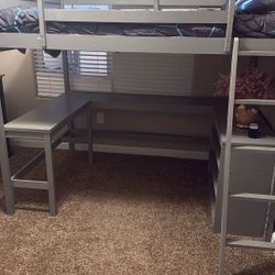 Bunk Bed With Mattress And Desk Area Under