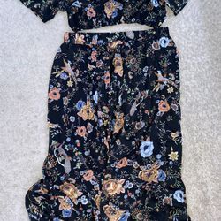 Floral Top with Slit skirt shorts 