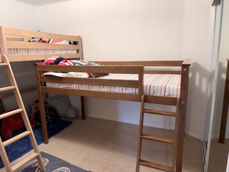 Twin Low Loft Bed Frame Wood with Ladder