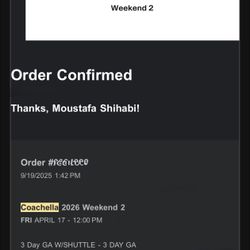 Coachella Weekend 2 GA Passes with Shuttle Pass x2