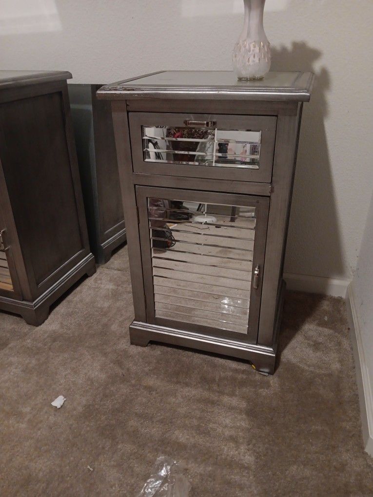 Mirrored And Silver Night Stands (Real Wood)