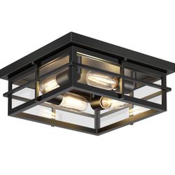 Black Flush Mount Ceiling Light, 4-Light Indoor Outdoor Light Fixture