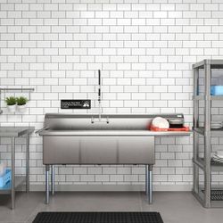 Koolmore 75” Stainless Steel 3-Compartment Sink with Right Drainboard