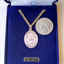Large Gold Filled Holy Spirit Medal And Chain Necklace