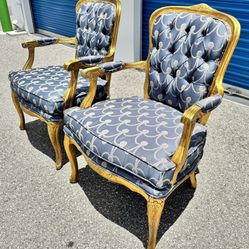 FRENCH LOUIS XV ROCOCO ARM CHAIRS GOLD LEAF TUFTED ITALY